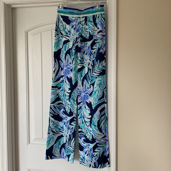 NWT XS Lilly Pulitzer Georgia May Palazzo Pant in High Tide Navy Ready Set Gecko - Picture 2 of 4